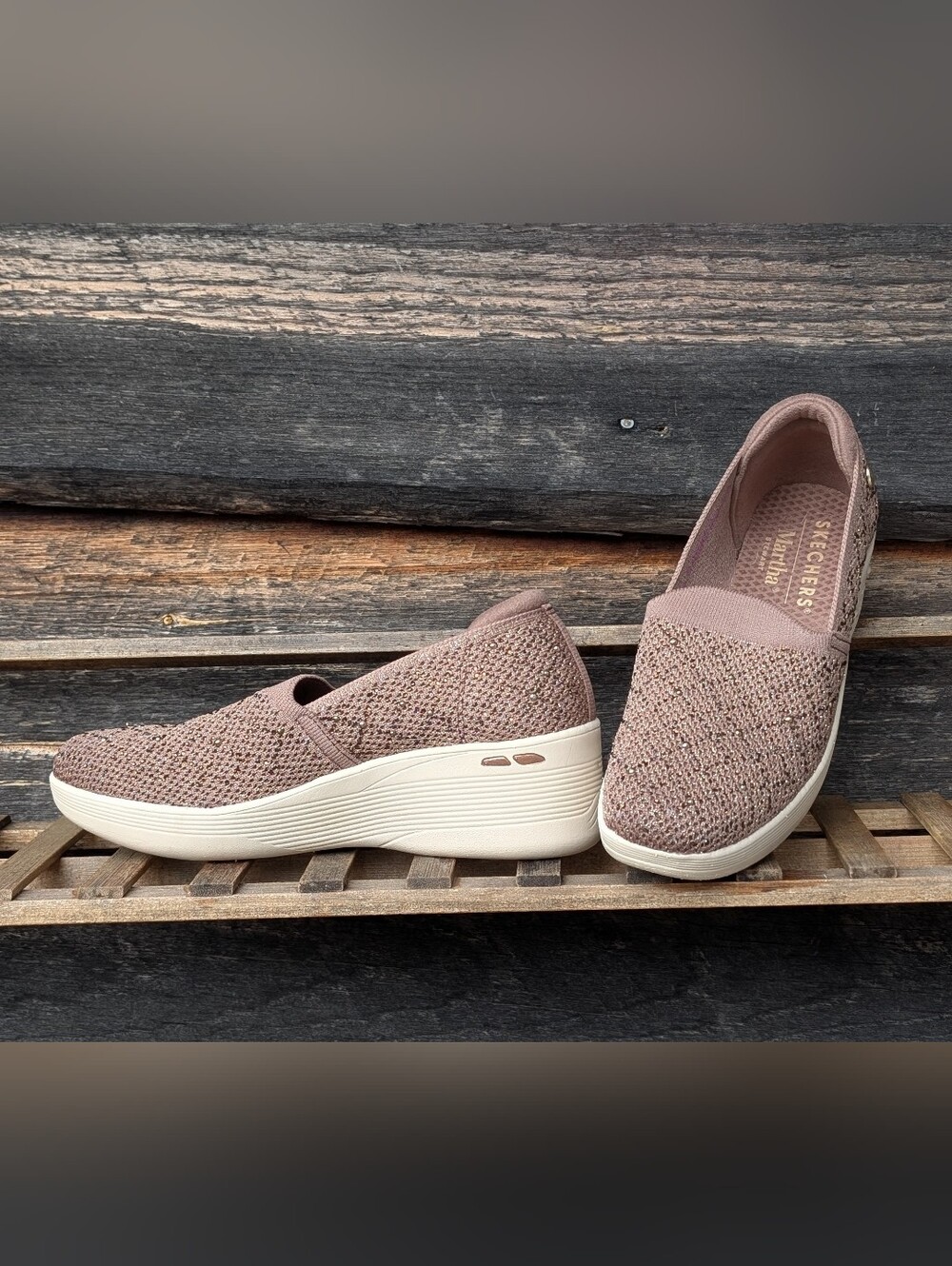 Skechers x Martha Stewart Rhinestone Slip-On Wedges - Size 8